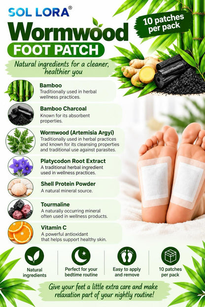 SOL LORA Wormwood Foot Patches ingredients and pack details